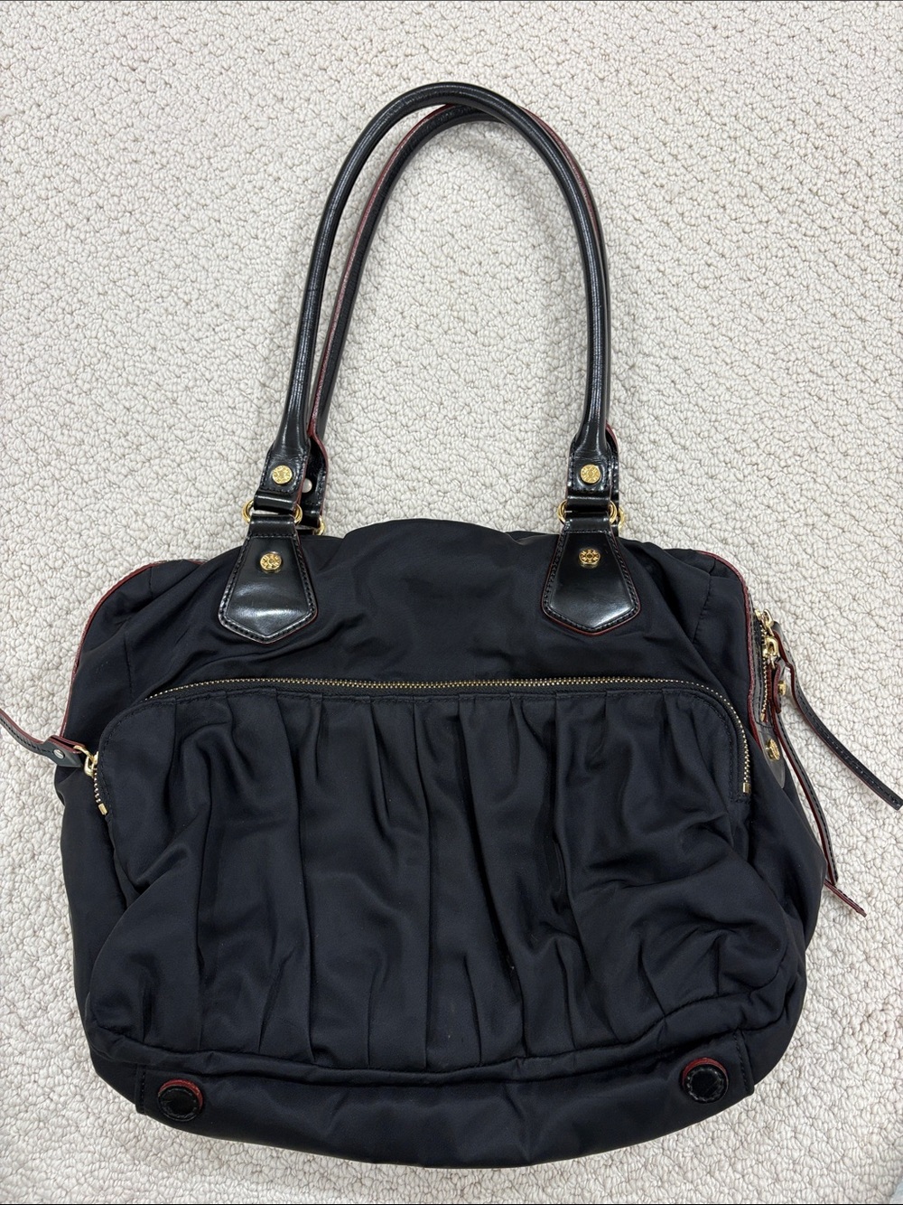 MZ Wallace Black Shoulder Bag with Pleated Front Pocket